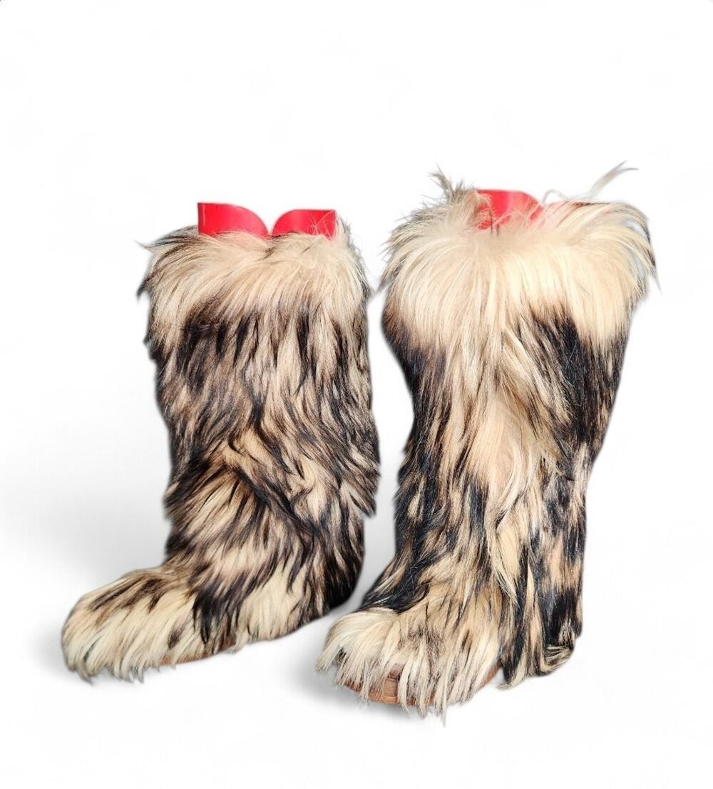 Vintage 70s Gallia Fur Paw Après-Ski Boots Size 37 Patons Olimpic Made in Italy